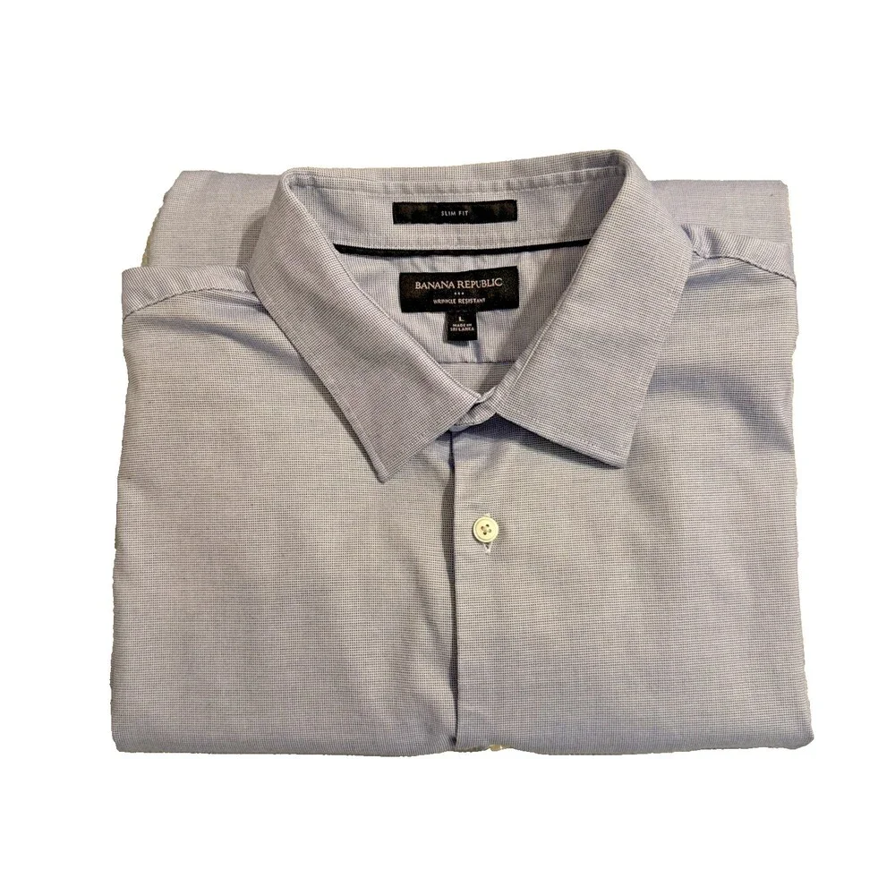 Banana Republic Men’s Large Slim Fit Non-Iron Dress Shirt Blue/ light gray